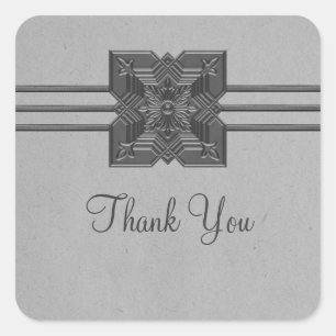 Gray Medallion Border Gracias Pegatinas