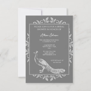 Gray Peacock Flourish Bridal Shower Invitación