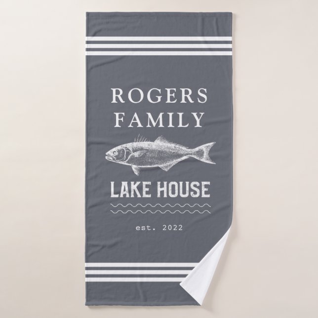 Gray Personalizado Familia Lake House Bath Toalla (Toalla de baño)