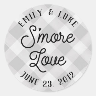 Gray Plaid S'more Love Baby Shower Favor Pegatina