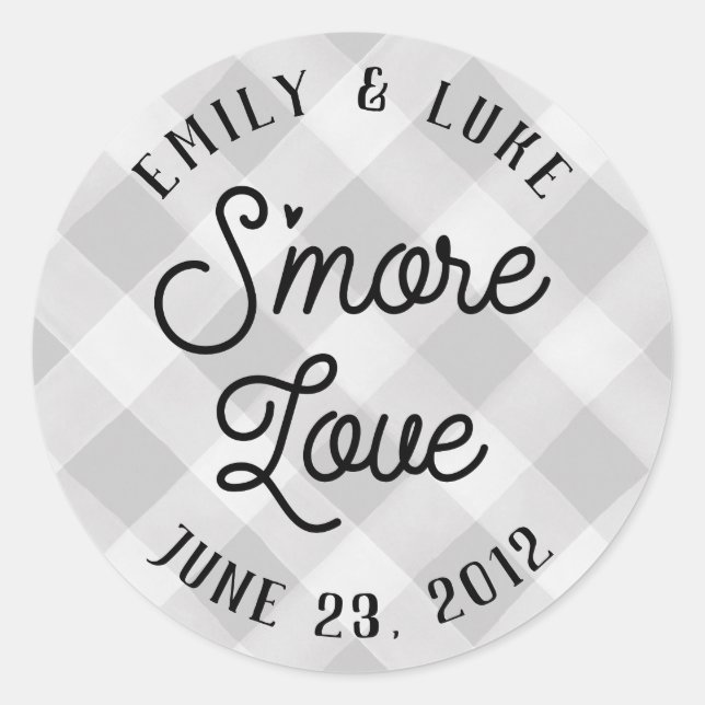 Gray Plaid S'more Love Baby Shower Favor Pegatina (Anverso)