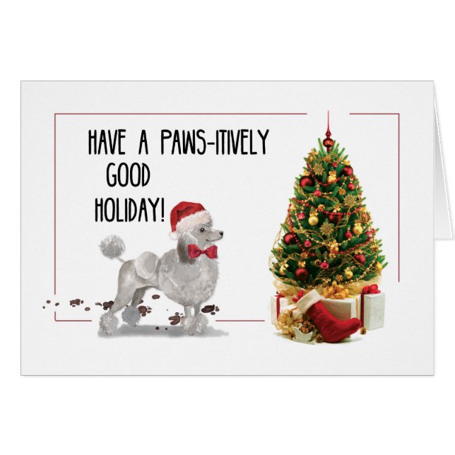Gray Poodle Funny Navidades Perro con Árbol (Anverso (Horizontal))