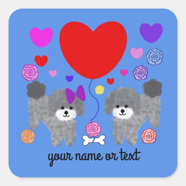 Gray Poodle Valentine #3-3 Pegatinas (Anverso)