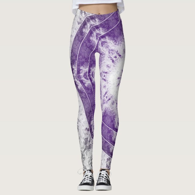 Gray Purple Fractal Art Leggings (Anverso)