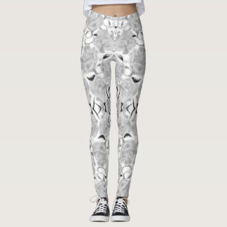 Gray Roses On White Leggings