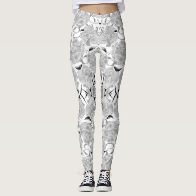 Gray Roses On White Leggings (Anverso)