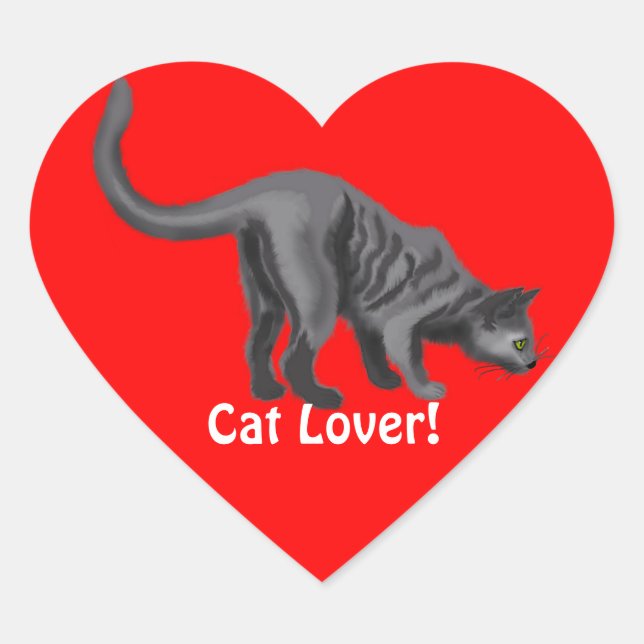 Gray Tabby Cat Lover Hearts Pegatinas (Anverso)
