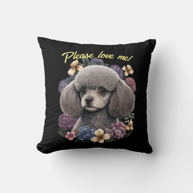 Gray Toy Poodle Cojín decorativo y Personalizable  (Anverso)