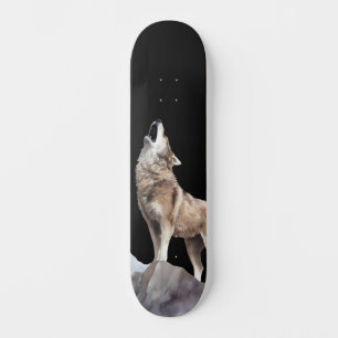 Gray Wolf Howling Wide Street Skateboard