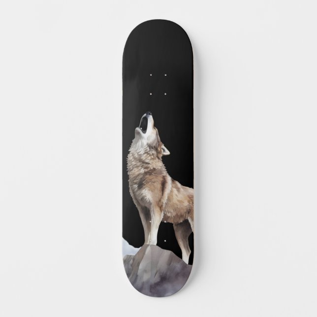 Gray Wolf Howling Wide Street Skateboard (Anverso)