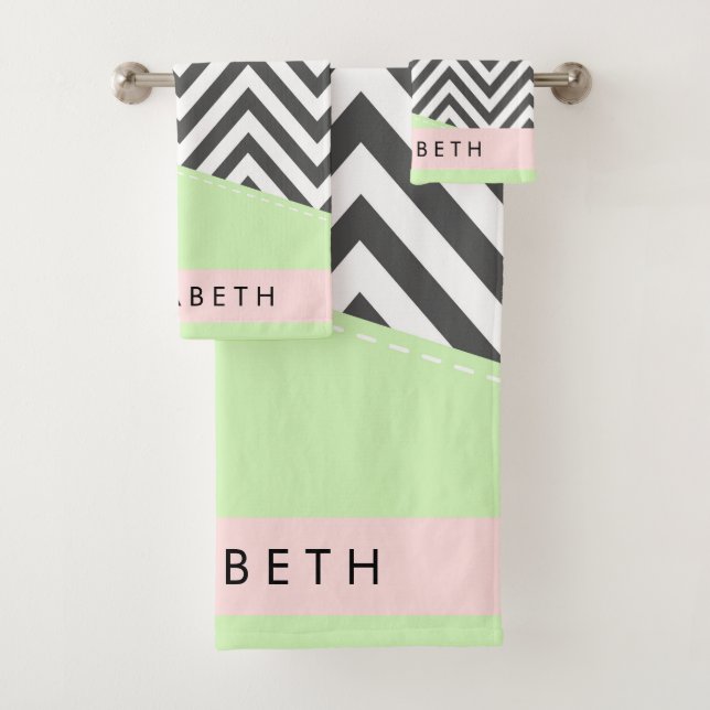 Gray Zigzag, Gray Chevron, Mint, Su Nombre (In situ)