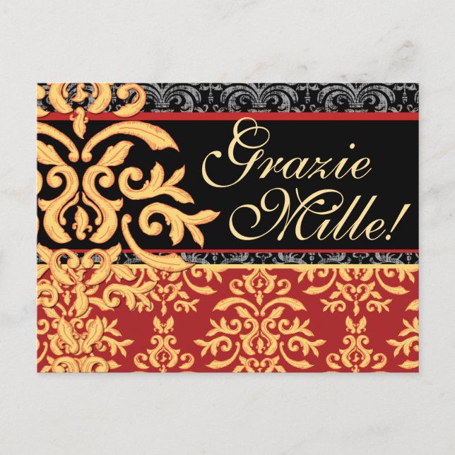 Grazie Mille Gilded Damask Tarjetas de agradecimie (Anverso)