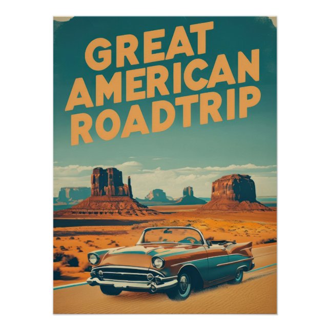 Great American Roadtrip Vintage Travel Poster (Anverso)