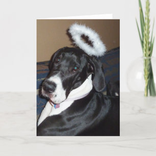 Great dane con la tarjeta de felicitación del halo