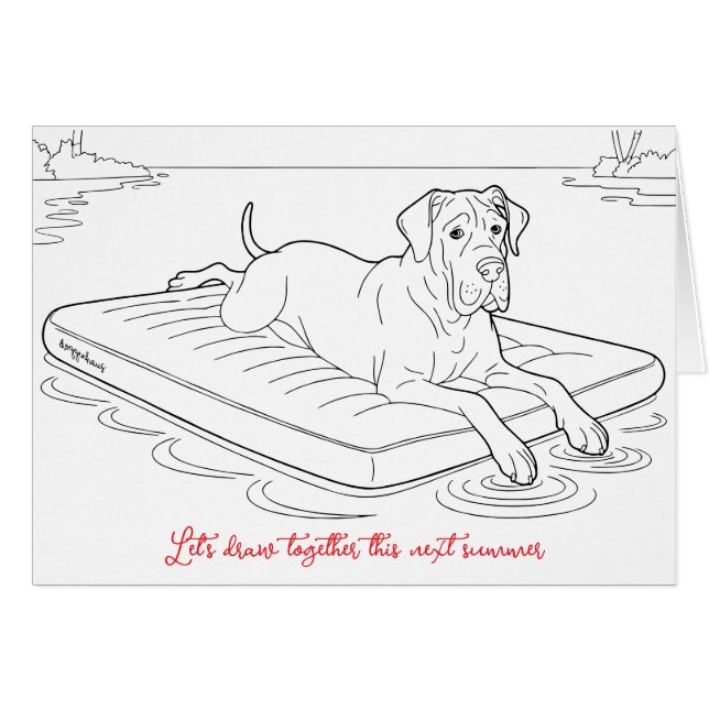 Great Dane Summer mode coloring card  (Anverso (Horizontal))