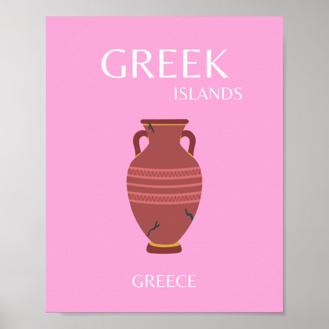 Grecia, arte de viajes, perrito, arte retro, rosa (Frente)