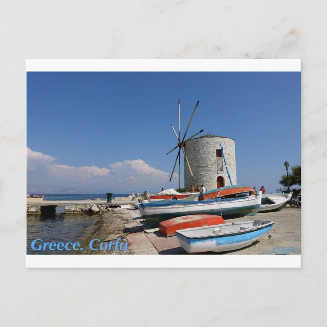 Grecia, Corfú, viejo molino de viento, postal (Anverso)