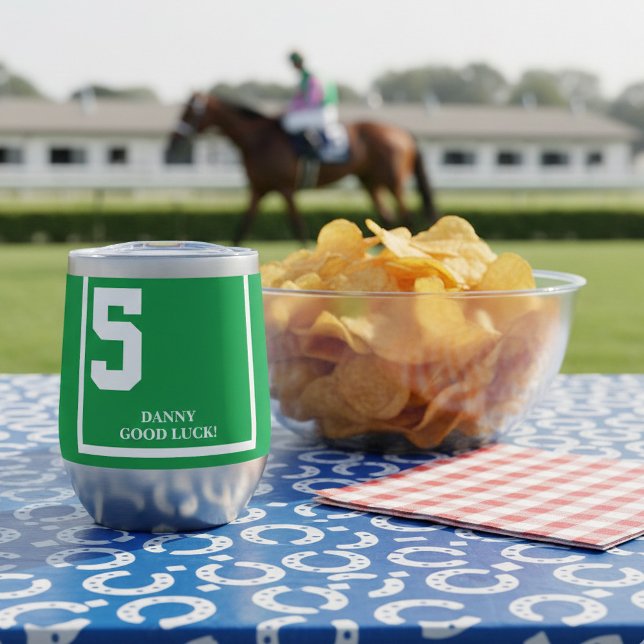 Green 5 Personalizada Derby Horse Race (Root for your favorite horse racing fan with this personalized saddle cloth thermal wine tumbler)