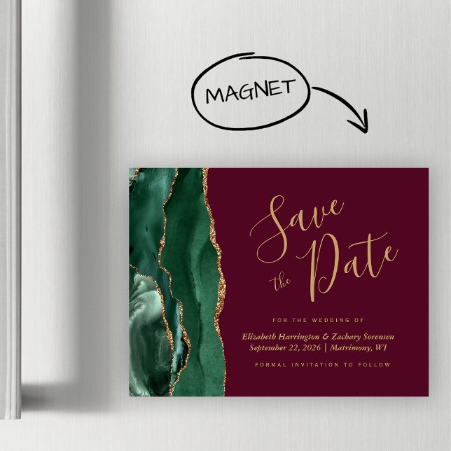 Green Agate Borgoña Magnético Save the Date (Subido por el creador)