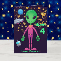 Green Alien UFO Añadir el nombre de la tarjeta de