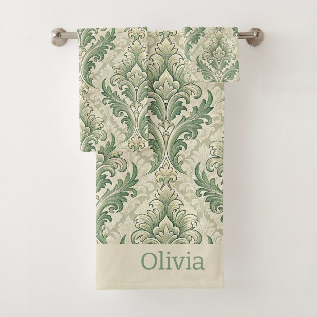 Green and Beige Vintage Botanical Flowers Pattern (In situ)