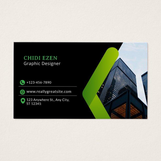 Green and Black Minimalist Modern Business Card (Frente)