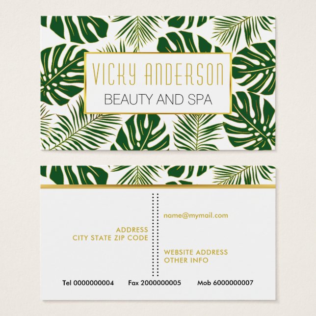 Green and gold tropical monstera and palm leaves (Anverso y reverso)