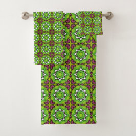 Green and purple geometric mandala pattern