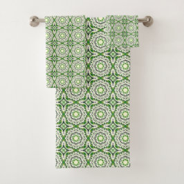 Green and white geometric patterned 