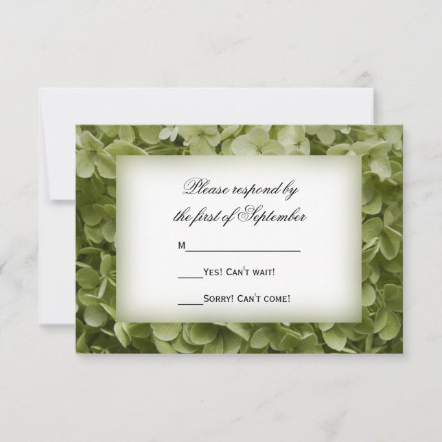 Green Annabelle Hydrangea Floral Wedding RSVP (Anverso)