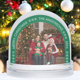 Green Arch Family Photo Merry Christmas Snowflakes