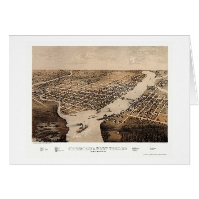 Green Bay, mapa panorámico de los WI - 1867 (Anverso (Horizontal))