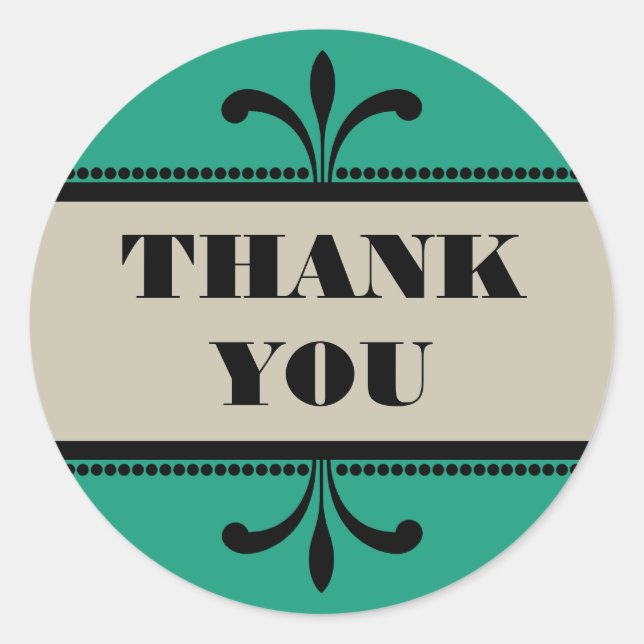 Green/Beige Fancy Art Deco Gracias Pegatinas (Anverso)