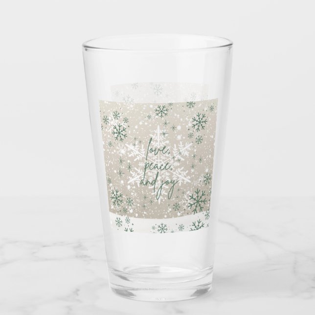 Green Beige Snowflakes Love Peace Joy Holiday (Anverso)