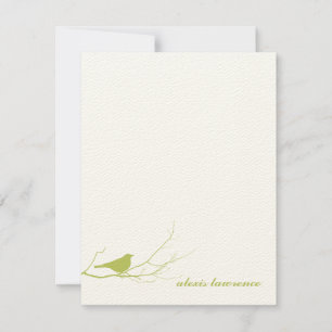 Green bird on branch ecru tarjeta de agradecimient