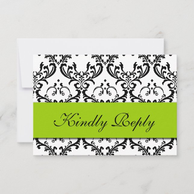 Green Black Damask Wedding RSVP (Anverso)