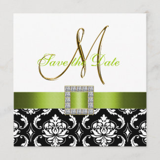 Green Black White Damask Guardar la tarjeta de fec