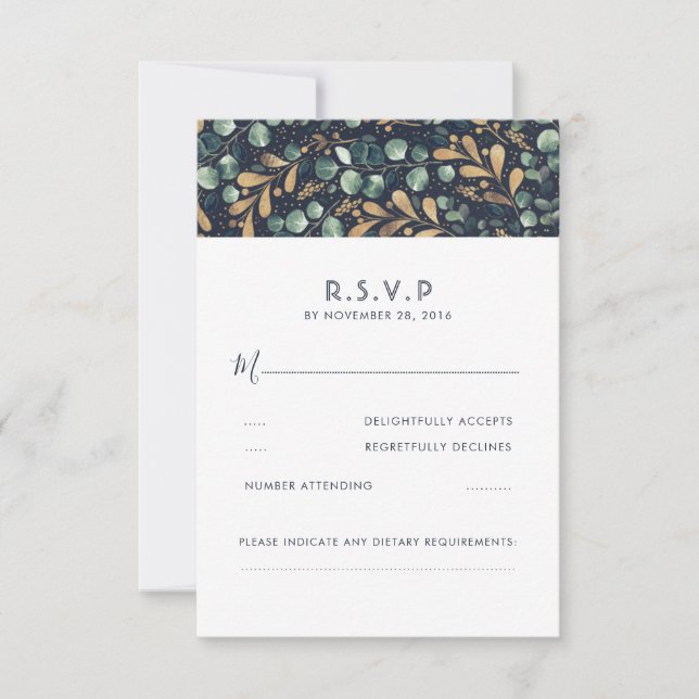 Green Blue and Gold Wedding RSVP (Anverso)