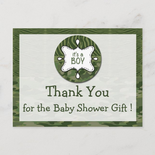 Green Camo Boy Baby Shower Gracias Postales (Anverso)