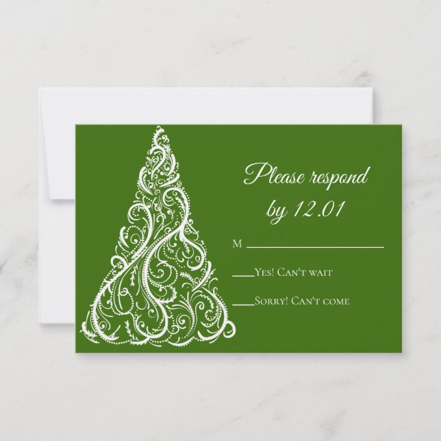 Green Christmas Tree Winter Wedding RSVP (Anverso)