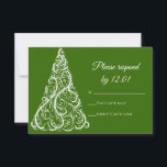 Green Christmas Tree Winter Wedding RSVP<br><div class="desc">Personalizar la cédula de respuesta RSVP de Boda de Invierno del Árbol de Navidad Verde con tu fecha de respuesta al matrimonio de diciembre. Esta elegante tarjeta de invierno personalizado r.s.v.p. presenta un intrincado diseño de árbol de Navidad blanco sobre un fondo verde.</div>