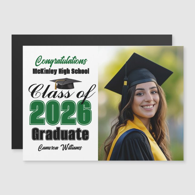 Green Class of 2026 Graduation Photo Magnet Card (Anverso/Reverso)