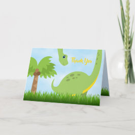 Green Cute Dinosaur Gracias Tarjeta plegada