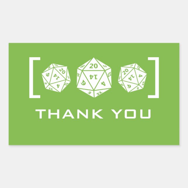 Green D20 Dice Gamer Gracias Pegatinas (Anverso)
