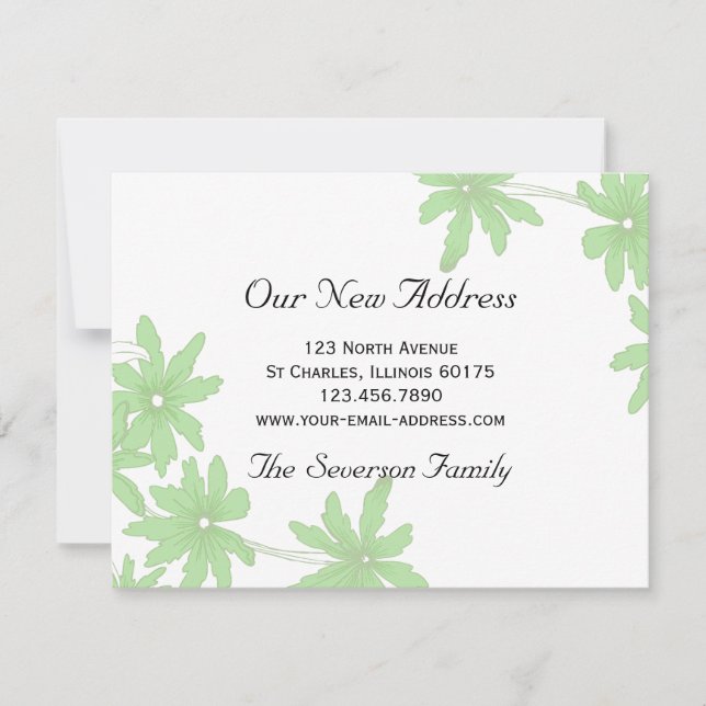 Green Daisies New Address Invitación (Anverso)