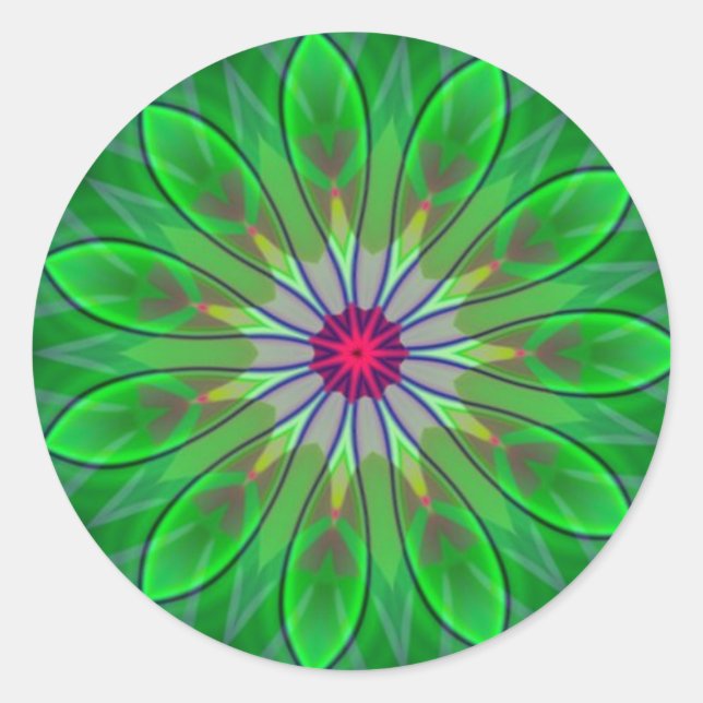 Green Daisy Mandala Pegatina fractal de decoración (Anverso)