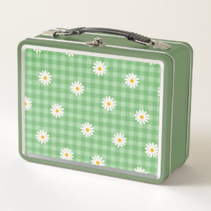 Green Daisy Plaid Gingham Check Flower Pattern