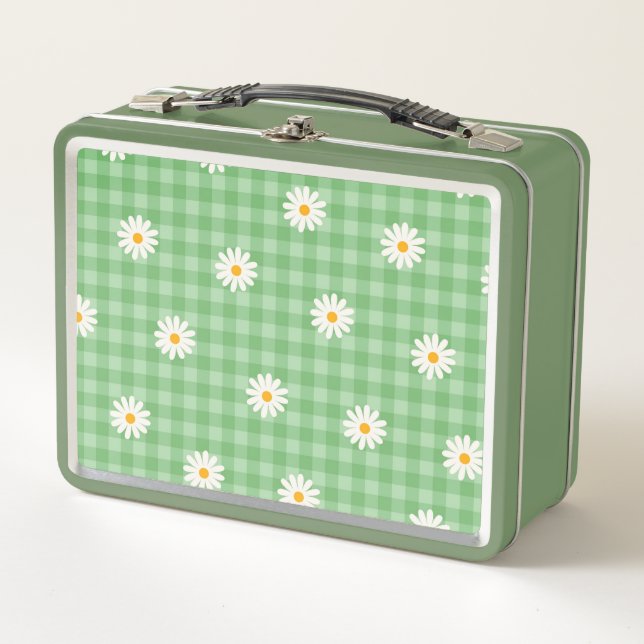 Green Daisy Plaid Gingham Check Flower Pattern (Anverso)
