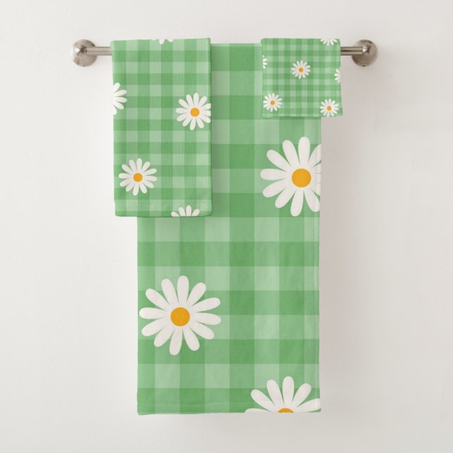 Green Daisy Plaid Gingham Check Flower Pattern (In situ)
