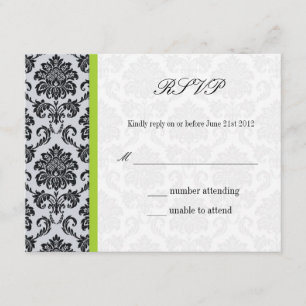 Green Damask Wedding RSVP